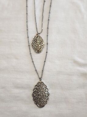 Versona Silver-Tone Double Filigree Pendant Necklace